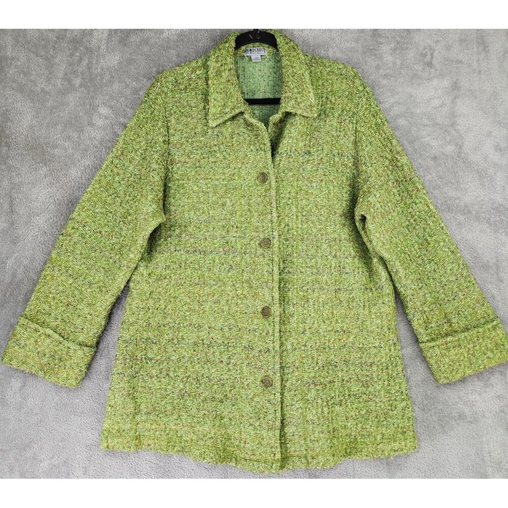 Democracy Jacket Womens 1X Green Button Front Long Sleeve 90s‎ Y2k Vintage Coat